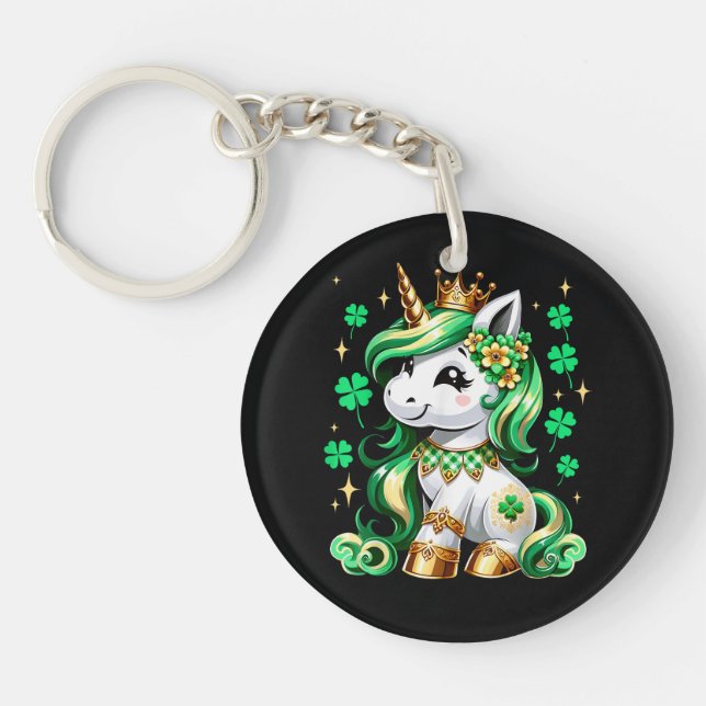 Cute Unicorn Shamrock St Patricks Day  Key Ring (Front)