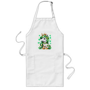 Cute Unicorn Shamrock St Patricks Day Long Apron