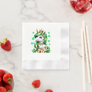 Cute Unicorn Shamrock St Patricks Day Napkin
