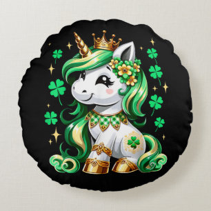 Cute Unicorn Shamrock St Patricks Day Round Cushion
