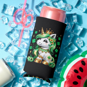 Cute Unicorn Shamrock St Patricks Day Seltzer Can Cooler