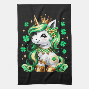 Cute Unicorn Shamrock St Patricks Day Tea Towel