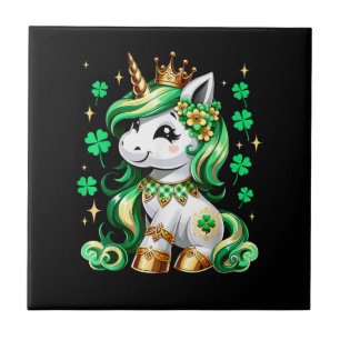 Cute Unicorn Shamrock St Patricks Day  Tile