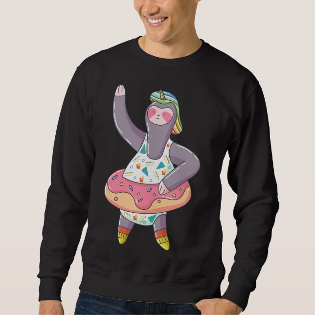 Cute Unicorn Sloth With Doughnut Inflatable Float  Sweatshirt (Front)