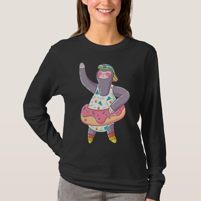 Cute Unicorn Sloth With Doughnut Inflatable Float  T-Shirt (Front)