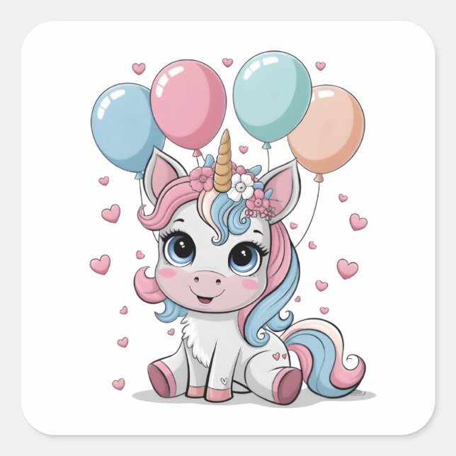 Cute unicorn square sticker (Front)