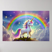 Cute Unicorn standing in front of a rainbow