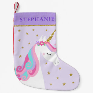 Cute Unicorn Stars Glitter Purple Small Christmas Stocking