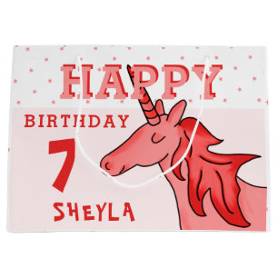 Cute Unicorn Stars Happy Birthday Girl`s Large Gift Bag