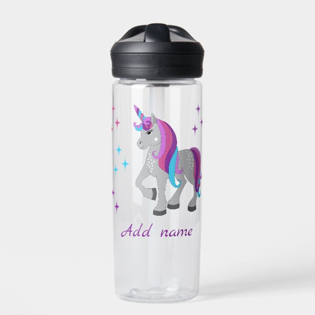 Cute Unicorn & Stars Water Bottle (Front)