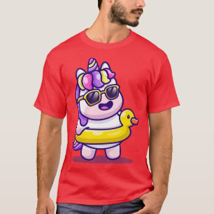 Cute Unicorn Summer With Swimming Duck  T-Shirt