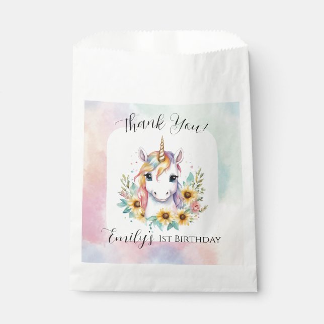 Cute Unicorn Sunflower Birthday  Favour Bags (Front)
