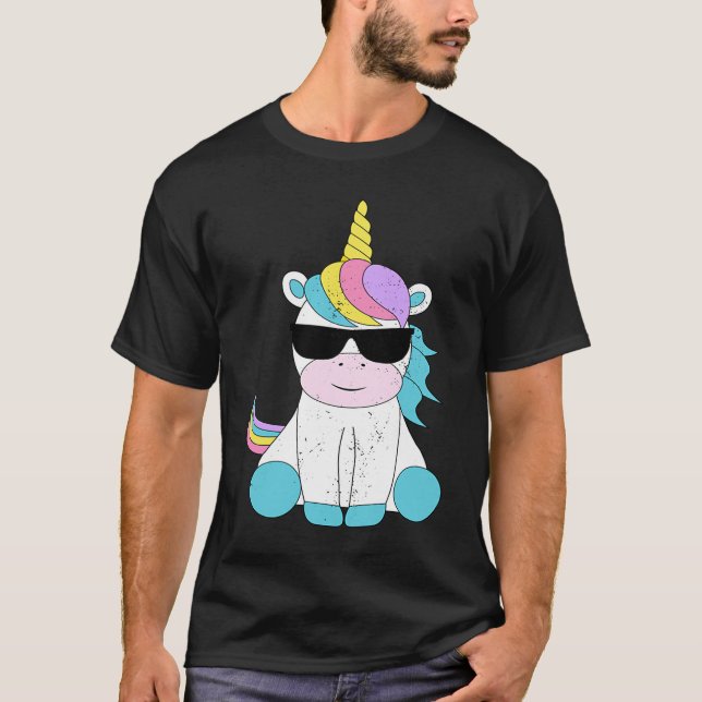 Cute Unicorn Sunglasses Magical Unicorns Fantasy M T-Shirt (Front)