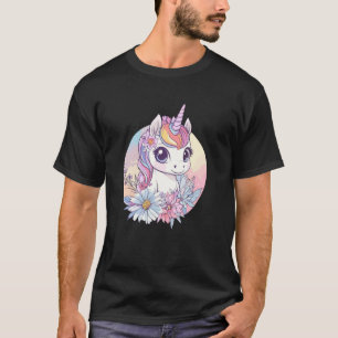 Cute Unicorn Surrounded By Flowers Art T-Shirt