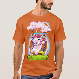 Cute Unicorn Swinging On Cloud Swing T-Shirt