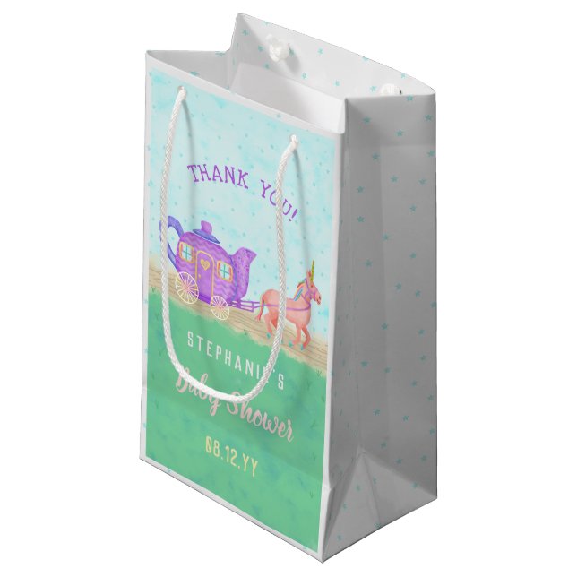Cute Unicorn Tea Party Baby Shower Thank You Small Gift Bag (Front Angled)