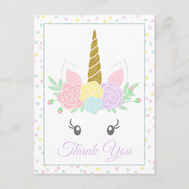 Cute Unicorn Thank You Card Postcards (Front)