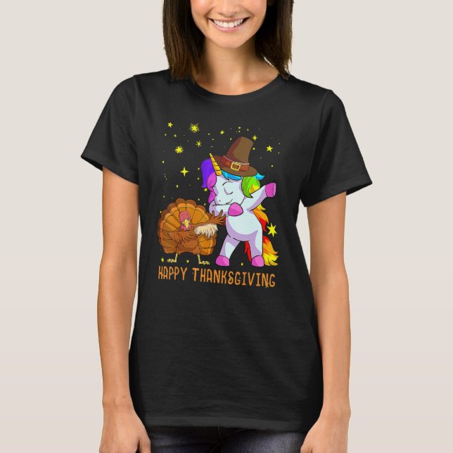 Cute Unicorn Thanksgiving  For Girls Pilgrim Hat T T-Shirt (Front)