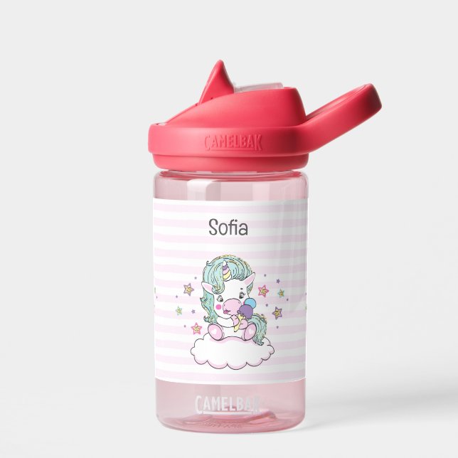 Cute Unicorn Toddler Personalise Name Durable Water Bottle (Left)