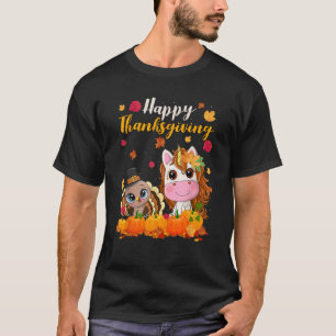 Cute Unicorn Turkey Pilgrim Thanksgiving Fall Litt T-Shirt