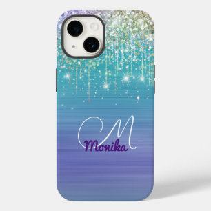 Cute Unicorn Turquoise Purple glitter Faux Glitter Case-Mate iPhone 14 Case