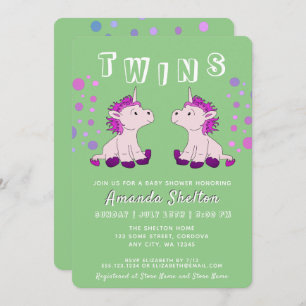 Cute Unicorn Twins 2 Baby Girls Baby Shower Invitation