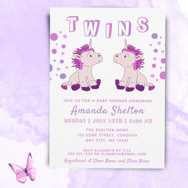 Cute Unicorn Twins 2 Baby Girls Baby Shower  Invitation (Creator Uploaded)