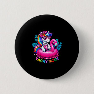 Cute unicorn vacay mode family summer vacation 6 cm round badge