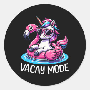 Cute Unicorn Vacay Mode Funny Family Vacation Kids Classic Round Sticker