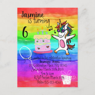 Cute Unicorn Watercolor Rainbow Birthday Invitation Postcard