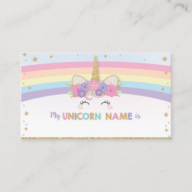 Cute Unicorn What is Your Unicorn Name Game Card (Front)