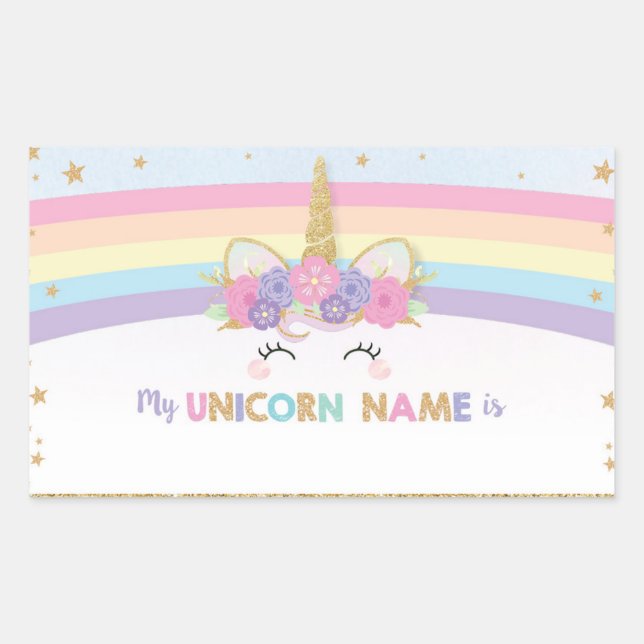 Cute Unicorn What is Your Unicorn Name Game  Rectangular Sticker (Front)