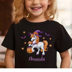 Cute Unicorn, Witch Hat and Pumpkin T-Shirt