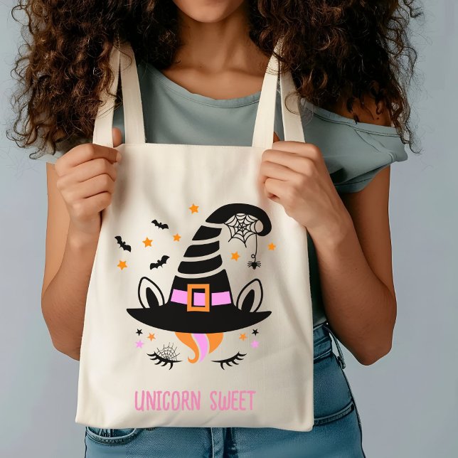 Cute Unicorn Witch Hat Girl Halloween  Tote Bag (Creator Uploaded)
