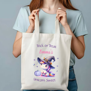 Cute Unicorn Witch Hat Halloween Personalised Tote Bag