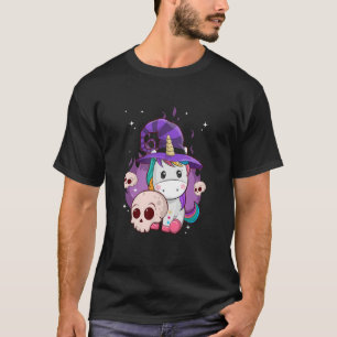 Cute Unicorn Witch Hat Skull  Halloween Costume T-Shirt