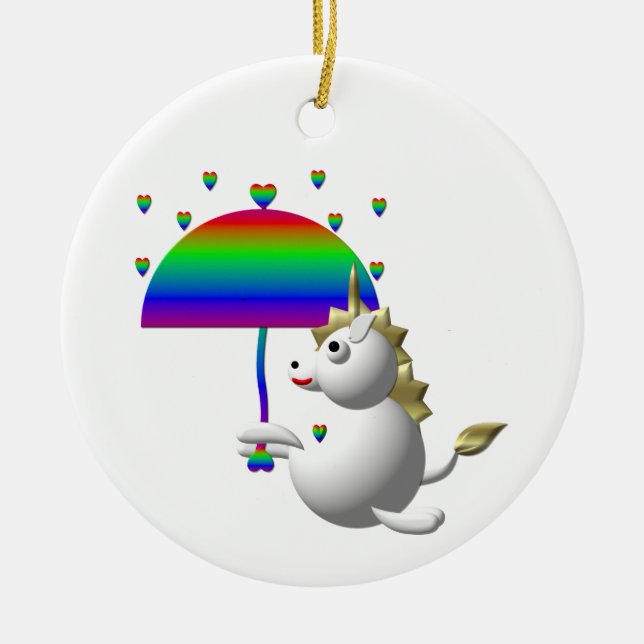 Cute unicorn with an umbrella ceramic tree decoration (Front)