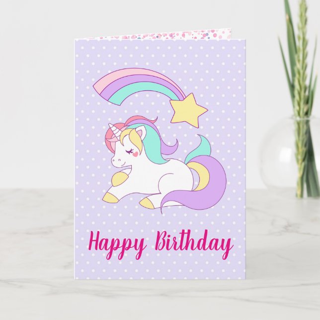 Cute Unicorn with Colourful Shooting Star Birthday Card (Front)