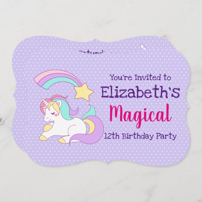 Cute Unicorn with Colourful Shooting Star Birthday Invitation (Front/Back)