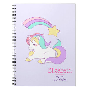 Cute Unicorn with Colourful Shooting Star Spiral Notebook