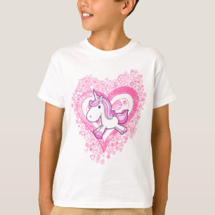 Cute Unicorn with Doodle Flowers & Hearts T-Shirt