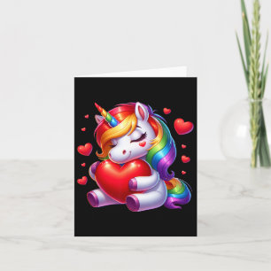 Cute Unicorn With Heart Valentines Day For Girls W Card