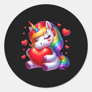 Cute Unicorn With Heart Valentines Day For Girls W Classic Round Sticker