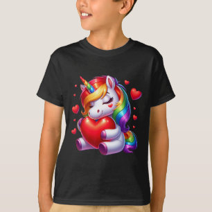 Cute Unicorn With Heart Valentines Day For Girls W T-Shirt