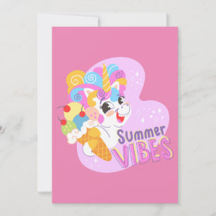 Cute unicorn with ice cream holiday card