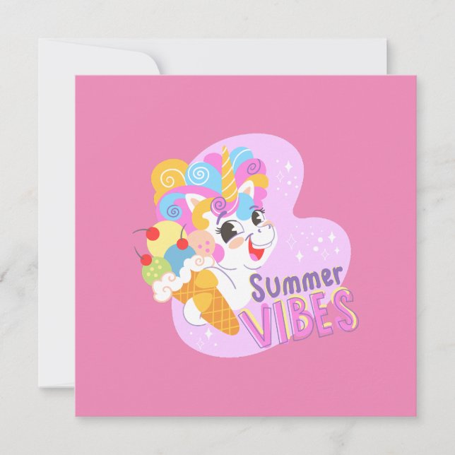 Cute unicorn with ice cream invitation (Front)