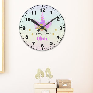Cute Unicorn with Magic Rainbow Room Girl Round Clock
