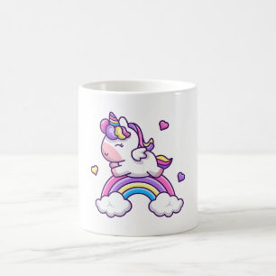 Cute Unicorn With Rainbow Cartoon Coffee Mug