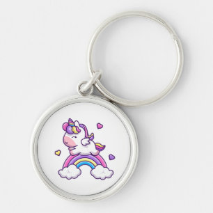 Cute Unicorn With Rainbow Cartoon Key Ring