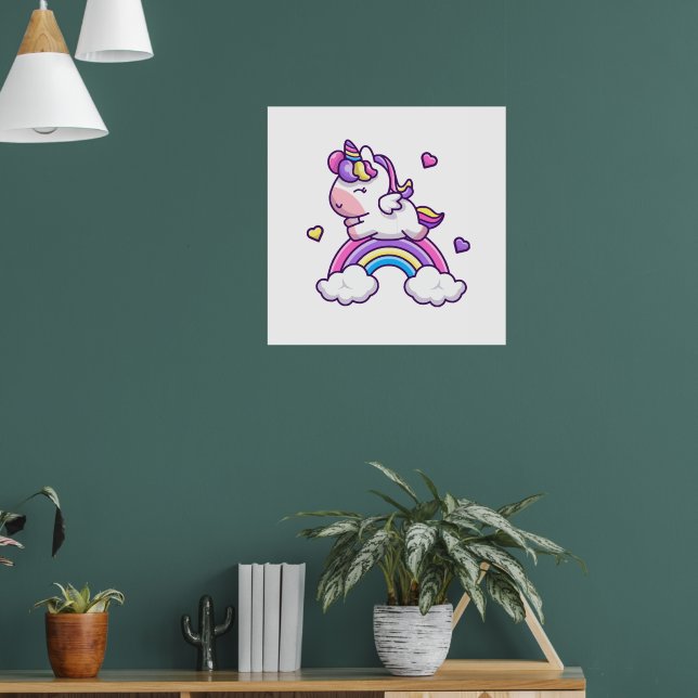 Cute Unicorn With Rainbow Cartoon Poster (Living Room 1)